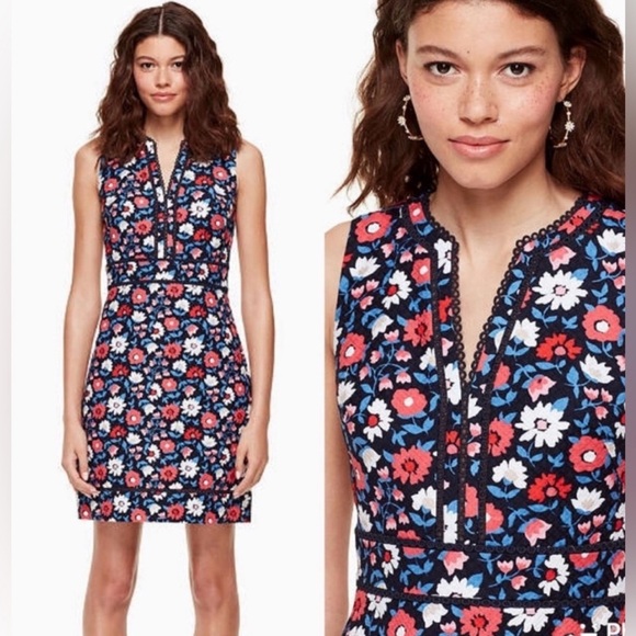 Kate Spade New York Shore Thing Daisy Jacquard Sheath Mini Dress Crochet Inlay 4 - Picture 1 of 13
